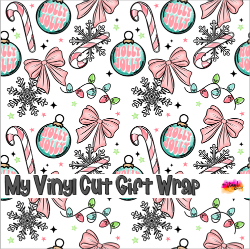 Christmas Gift Wrap Printed Wrapping Paper Holly Jolly Ornaments