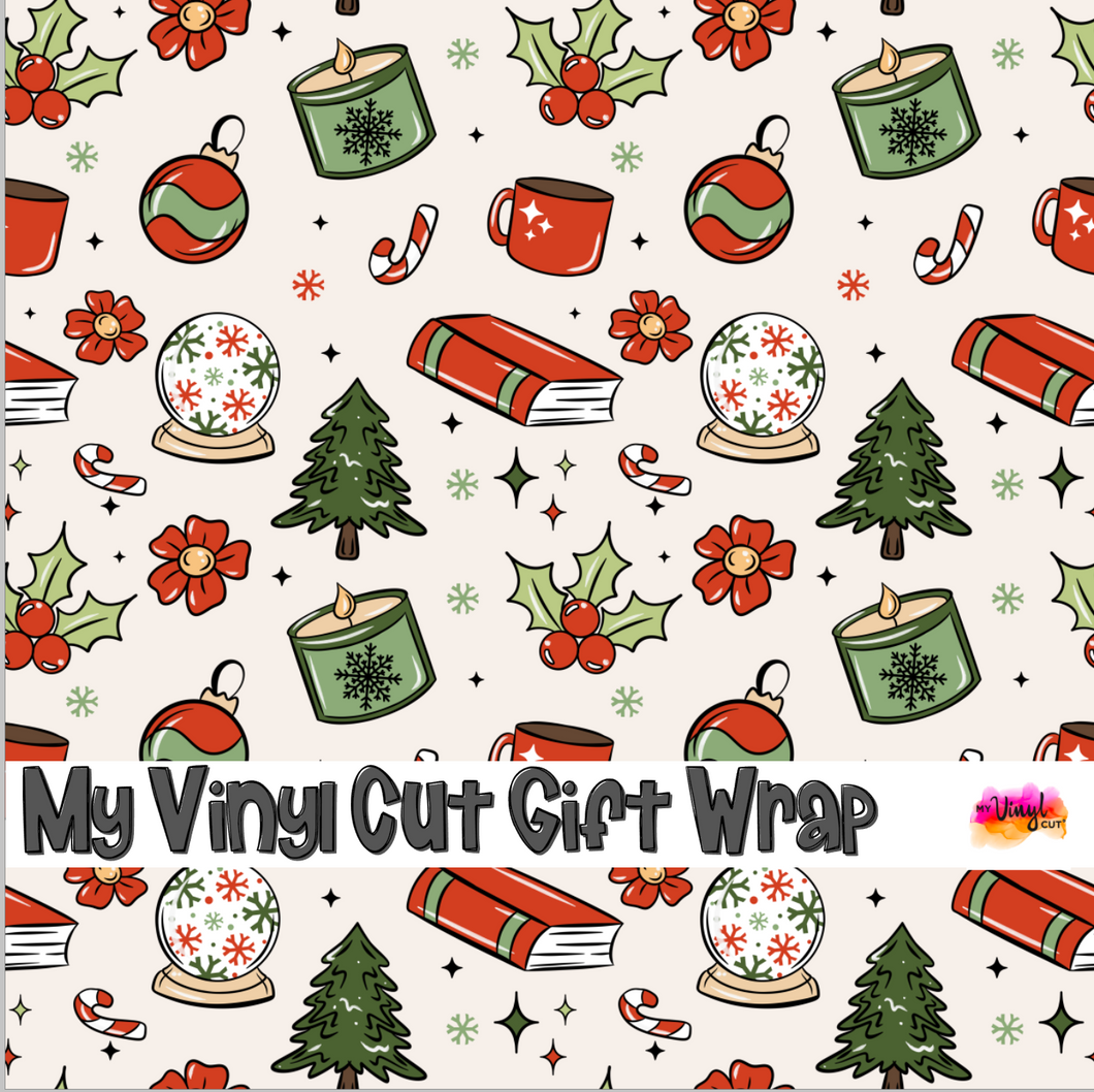 Christmas Gift Wrap Printed Wrapping Paper Red and Green Cozy