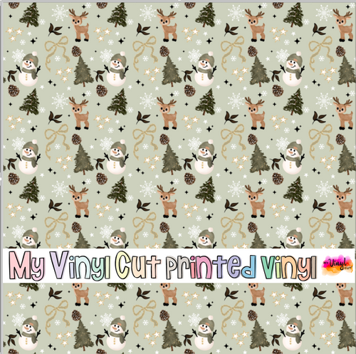 Printed Vinyl, HTV & Waterslide Green Snowman Winter Pattern 12 x 12 inch sheet