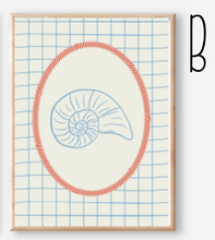 Load image into Gallery viewer, Poster | 4 Poster Set | Blue Coastal Sea Shells | Select Your Size | Order the Entire Set | 8 x 10 | 11 x 14 | 16 x 20 | 24 x 26 |