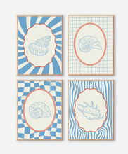 Load image into Gallery viewer, Poster | 4 Poster Set | Blue Coastal Sea Shells | Select Your Size | Order the Entire Set | 8 x 10 | 11 x 14 | 16 x 20 | 24 x 26 |
