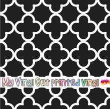Load image into Gallery viewer, Printed Vinyl | Quatrefoil Black | Permanent Removable Adhesive | Permanent Glitter Adhesive | HTV | Glitter HTV | 12 x 12 inches | ONE Sheet