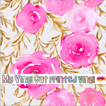 Load image into Gallery viewer, Printed Vinyl | Pink Gold Flowers | Permanent Removable Adhesive | Permanent Glitter Adhesive | HTV | Glitter HTV | 12 x 12 inches | ONE Sheet