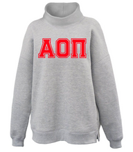 Load image into Gallery viewer, Mock Neck Sorority Greek Letters Oversized Heather Gray Sweatshirt Alpha Omicron Pi