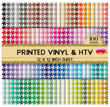 Load image into Gallery viewer, Printed Glitter Heat Transfer Vinyl Houndstooth White Patterns 12 x 12 inch sheet