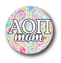 Load image into Gallery viewer, Alpha Omicron Pi MOM Paisley2 Pin Back Button