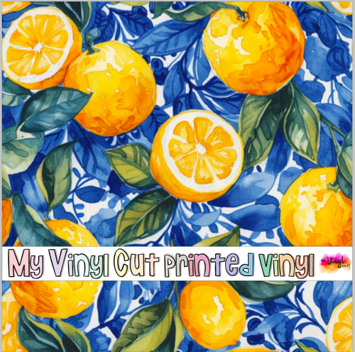 Printed Vinyl & HTV Blue and Lemons B Patterns 12 x 12 inch sheet