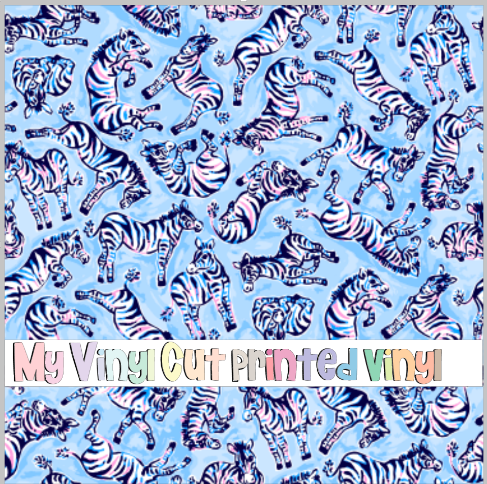 Printed Vinyl & HTV Blue Zebra Pattern 12 x 12 inch sheet
