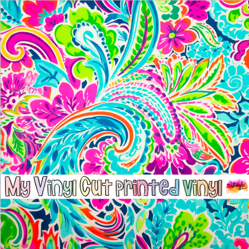 Printed Vinyl & HTV Bright Preppy Paisley G Patterns 12 x 12 inch sheet