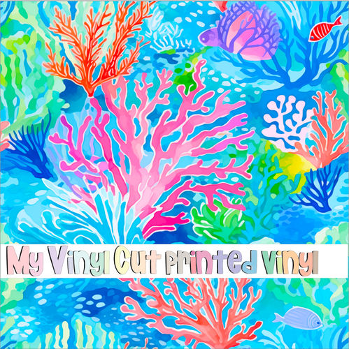 Printed Vinyl & HTV Coral Reef A Pattern 12 x 12 inch sheet
