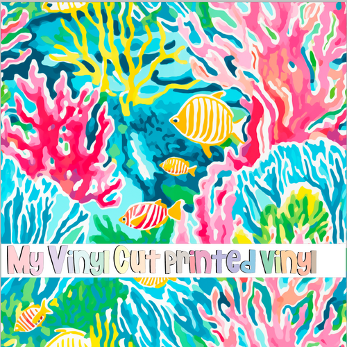 Printed Vinyl & HTV Coral Reef B Pattern 12 x 12 inch sheet