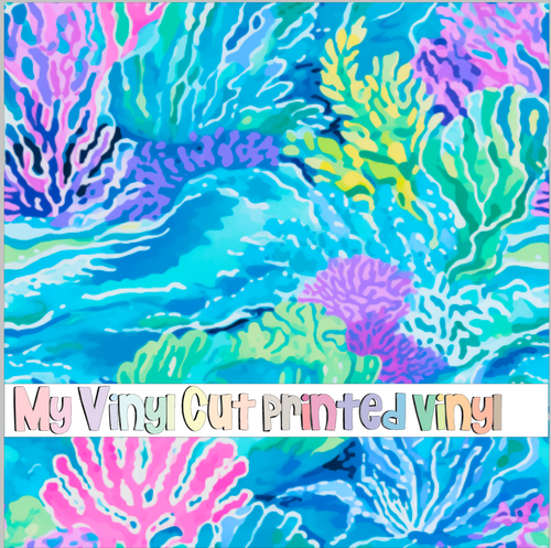 Printed Vinyl & HTV Coral Reef D Pattern 12 x 12 inch sheet