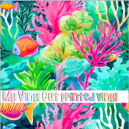 Printed Vinyl & HTV Coral Reef E Pattern 12 x 12 inch sheet