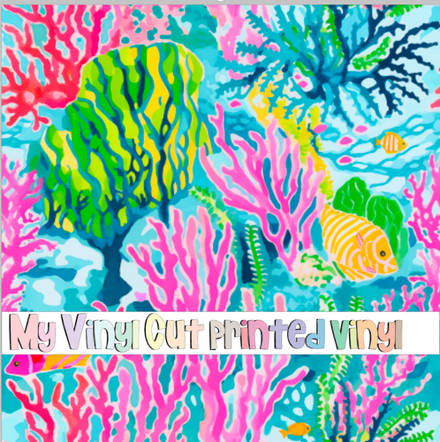 Printed Vinyl & HTV Coral Reef F Pattern 12 x 12 inch sheet
