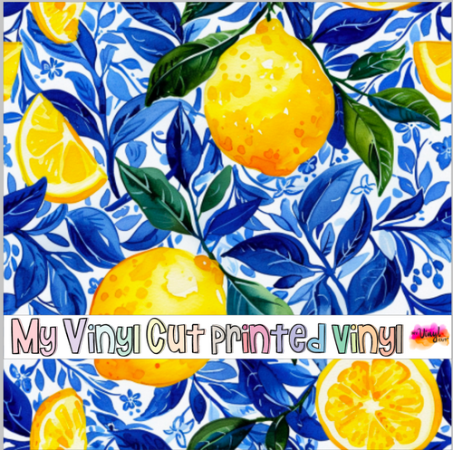 Printed Vinyl & HTV Blue and Lemons D Patterns 12 x 12 inch sheet