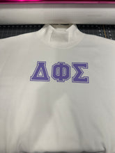 Load image into Gallery viewer, Mock Neck Sorority Greek Letters Oversized Cream Sweatshirt Delta Phi Epsilon
