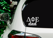 Load image into Gallery viewer, D Phi E | Delta Phi Epsilon Dad | Greek Letters | Vinyl Decal | Car Decal | Laptop Decal | Transfer Decal