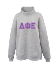 Load image into Gallery viewer, Mock Neck Sorority Greek Letters Oversized Heather Gray Sweatshirt Delta Phi Epsilon