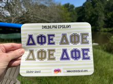 Load image into Gallery viewer, Sticker Sheet | Delta Phi Epsilon | Set of 3 inch Sorority Greek Letters stickers 6 X 8
