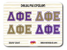 Load image into Gallery viewer, Sticker Sheet | Delta Phi Epsilon | Set of 3 inch Sorority Greek Letters stickers 6 X 8