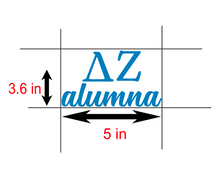 Load image into Gallery viewer, DZ Alumna | Delta Zeta | Vinyl Decal | Car Decal | Laptop Decal | Transfer Decal |
