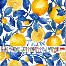 Load image into Gallery viewer, Printed Vinyl &amp; HTV Blue and Lemons E Patterns 12 x 12 inch sheet