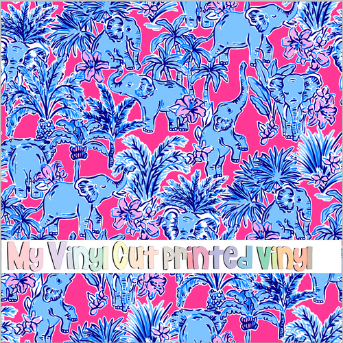 Printed Vinyl & HTV Elephant Jungle Blue Pattern 12 x 12 inch sheet