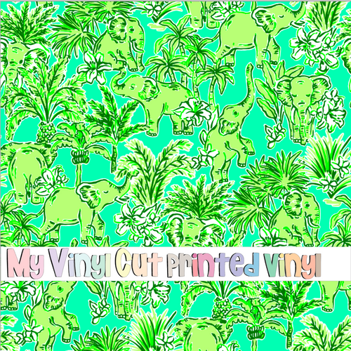 Printed Vinyl & HTV Elephant Jungle Green Pattern 12 x 12 inch sheet