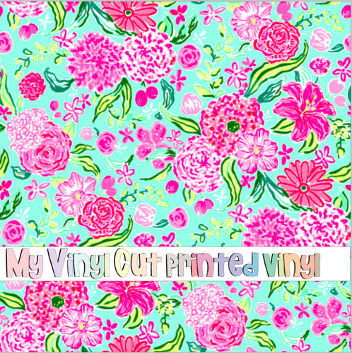 Printed Vinyl & HTV Fleur Mint Pattern 12 x 12 inch sheet