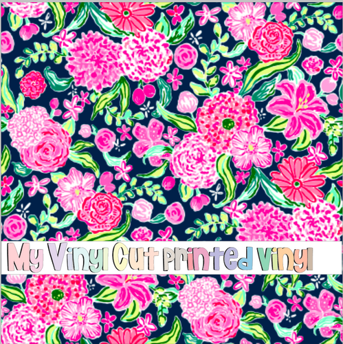 Printed Vinyl & HTV Fleur Navy Pattern 12 x 12 inch sheet