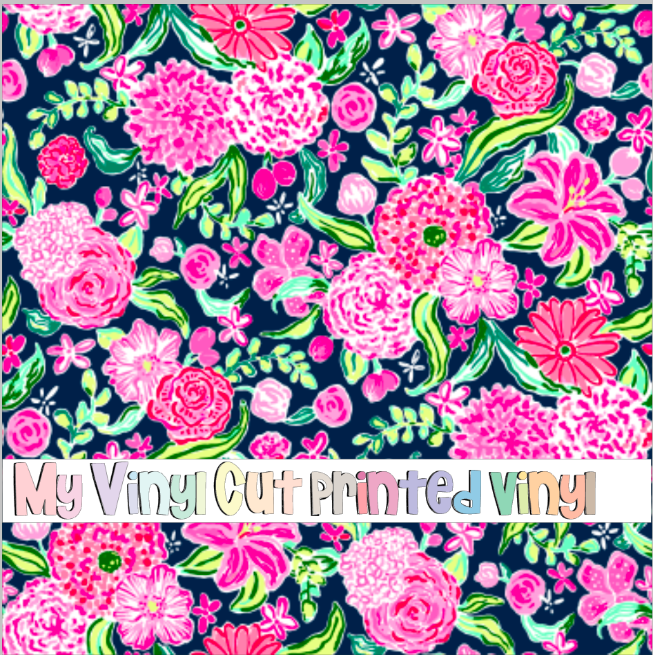Printed Vinyl & HTV Fleur Navy Pattern 12 x 12 inch sheet