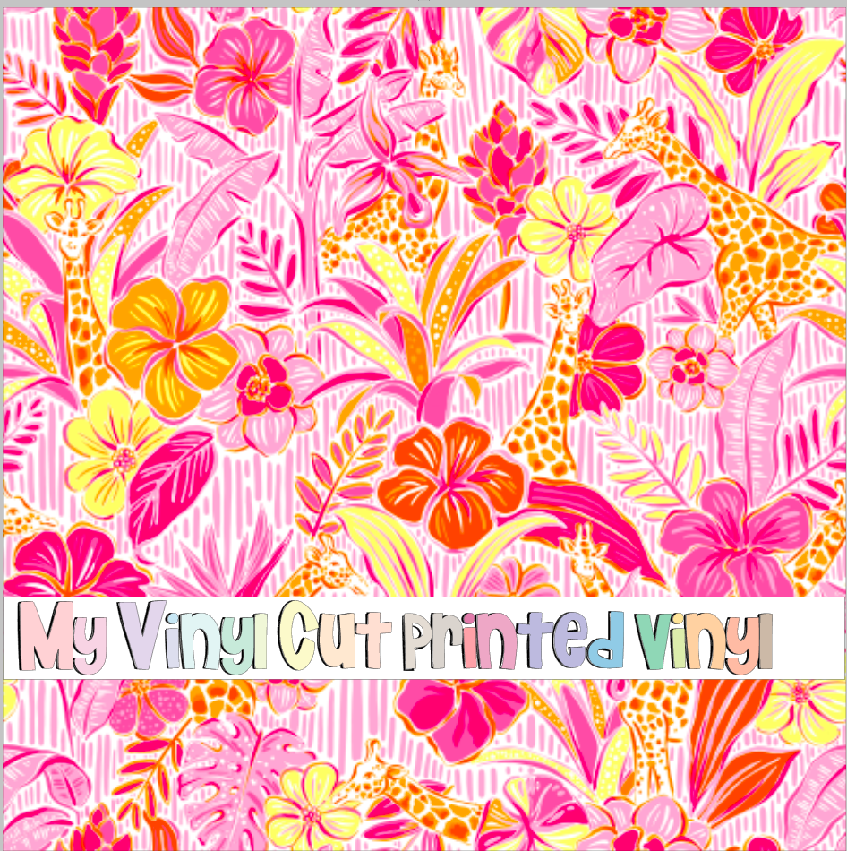 Printed Vinyl & HTV Giraffes Pink Pattern 12 x 12 inch sheet
