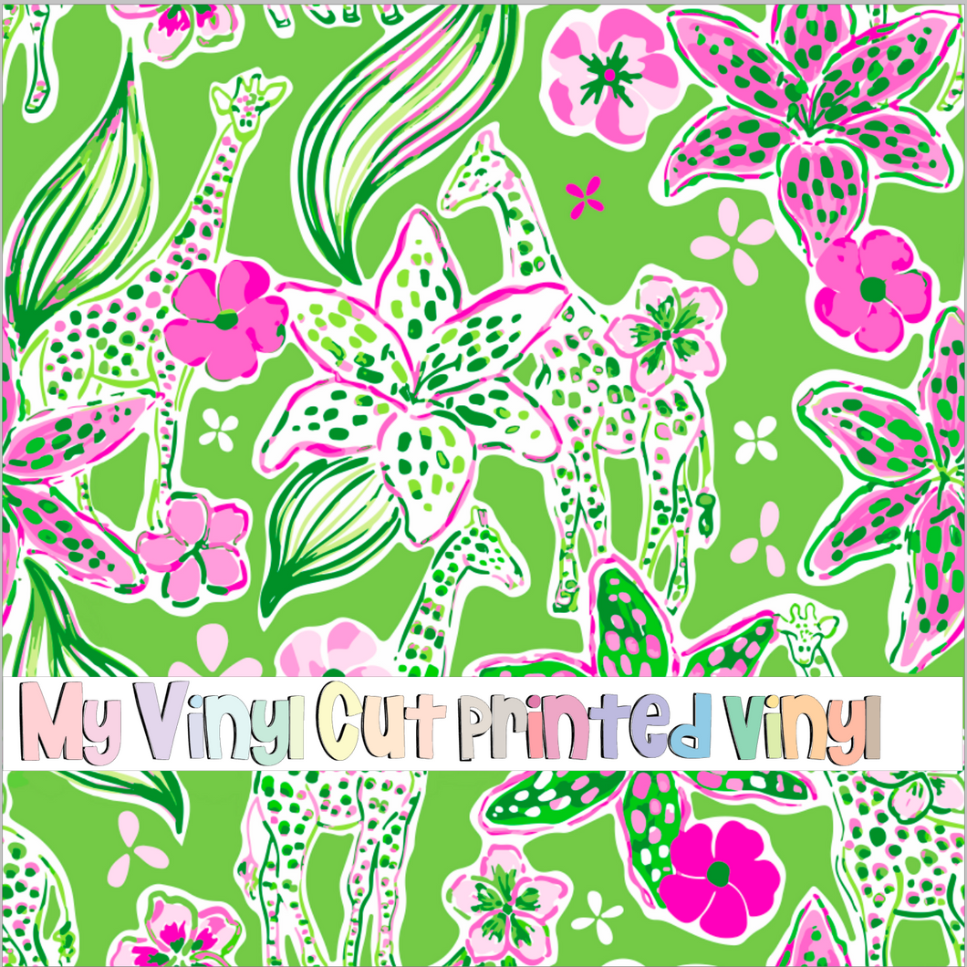 Printed Vinyl & HTV Giraffes Green Pattern 12 x 12 inch sheet