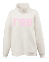 Load image into Gallery viewer, Mock Neck Sorority Greek Letters Oversized Cream Sweatshirt Gamma Phi Beta