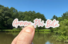 Load image into Gallery viewer, Sticker | GPB_D | Gamma Phi Beta Signature | Waterproof Vinyl Sticker | White | Clear | Permanent | Removable | Window Cling | Glitter | Holographic