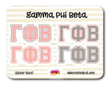 Load image into Gallery viewer, Sticker Sheet | Gamma Phi Beta | Set of 3 inch Sorority Greek Letters stickers 6 X 8