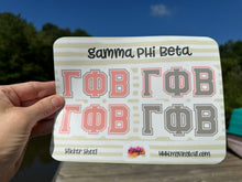Load image into Gallery viewer, Sticker Sheet | Gamma Phi Beta | Set of 3 inch Sorority Greek Letters stickers 6 X 8