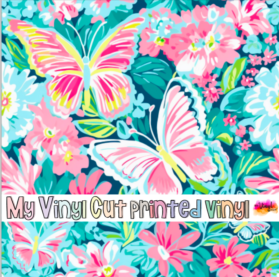 Printed Vinyl HTV & Waterslide Preppy Butterflies H Patterns 12 x 12 inch sheet