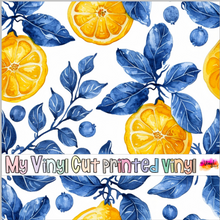 Load image into Gallery viewer, Printed Vinyl &amp; HTV Blue and Lemons J Patterns 12 x 12 inch sheet