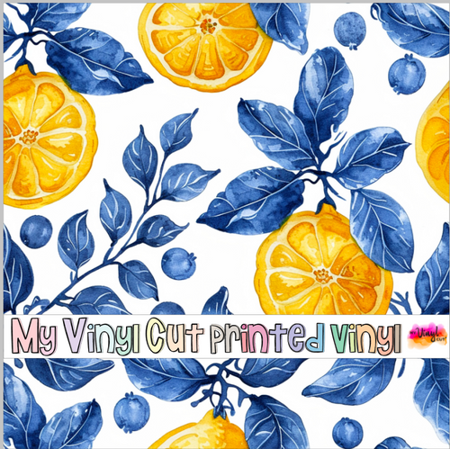 Printed Vinyl & HTV Blue and Lemons J Patterns 12 x 12 inch sheet