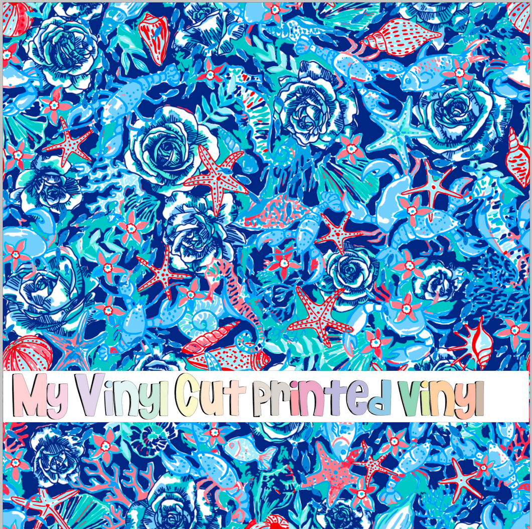 Printed Vinyl & HTV Lobster Blue Pattern 12 x 12 inch sheet