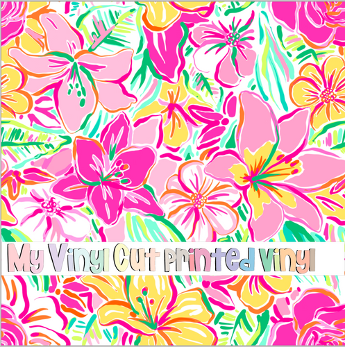 Printed Vinyl & HTV Pink Lily Pattern 12 x 12 inch sheet