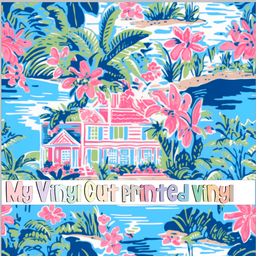 Printed Vinyl & HTV Preppy Beach House R Pattern 12 x 12 inch sheet