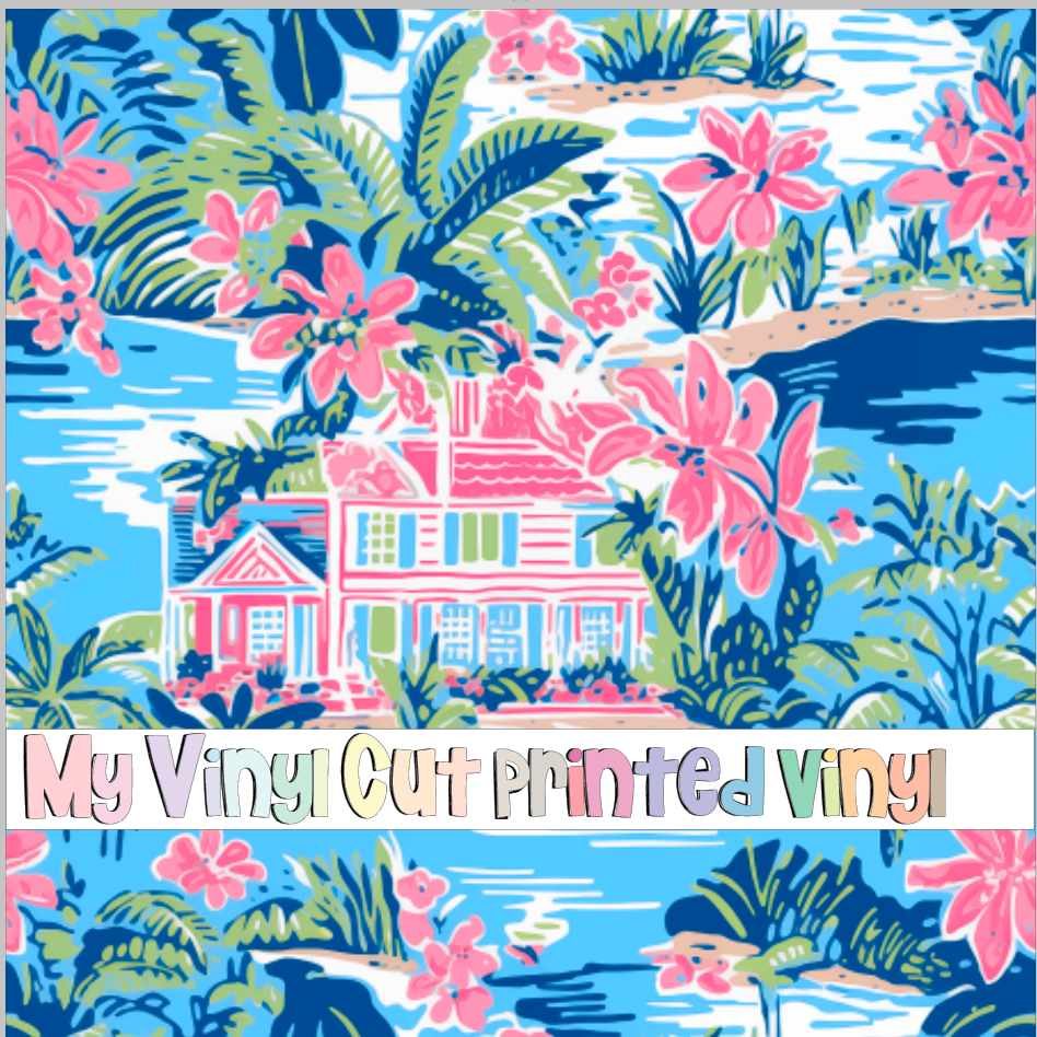 Printed Vinyl & HTV Preppy Beach House R Pattern 12 x 12 inch sheet