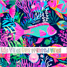 Load image into Gallery viewer, Printed Vinyl &amp; HTV Preppy Fish E Pattern 12 x 12 inch sheet
