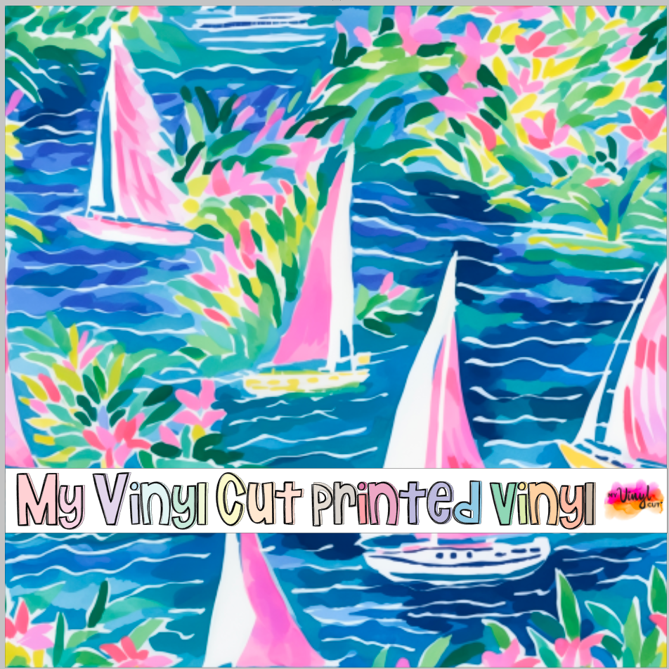 Printed Vinyl & HTV Sailboat A Pattern 12 x 12 inch sheet