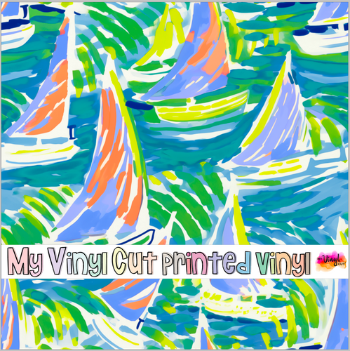 Printed Vinyl & HTV Sailboat F Pattern 12 x 12 inch sheet