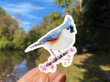 Load image into Gallery viewer, Sticker | 38B | Tufted Titmouse | Waterproof Vinyl Sticker | White | Clear | Permanent | Removable | Window Cling | Glitter | Holographic