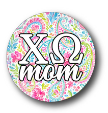 Load image into Gallery viewer, Chi Omega MOM Paisley2 Pin Back Button