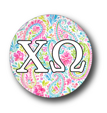 Load image into Gallery viewer, Chi Omega Paisley2 Pin Back Button